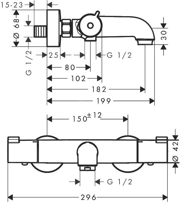 Hansgrohe Ecostat, vaňová batéria termostatická 1001 CL, chrómová, HAN-13201000