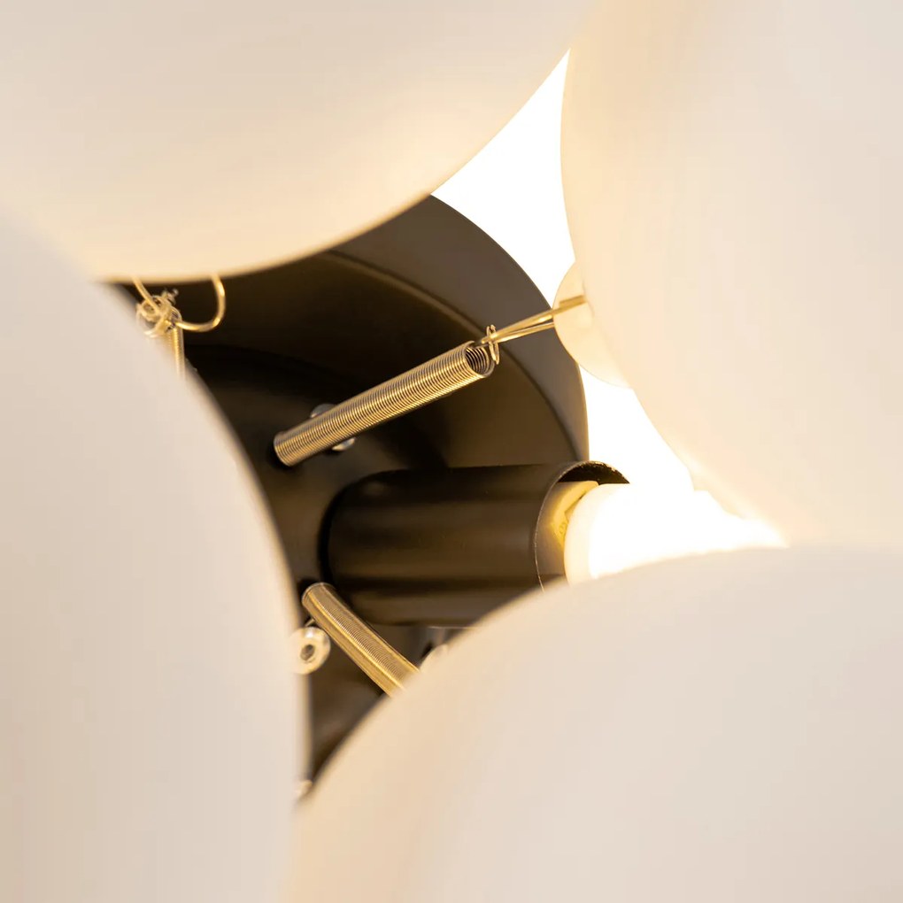 Art Deco stropné svietidlo čierne s opálovým sklom 4-žiarovkové - Uvas