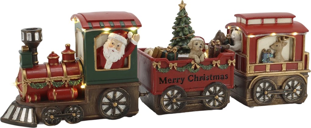 Noël vánoční vláček s 2 vagóny a LED červený polyresin – 37*8*12 cm