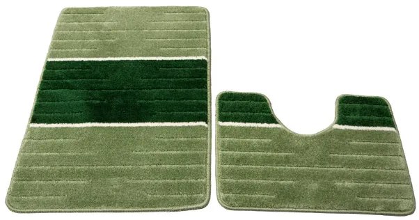 Sada kúpeľňových koberčekov COMO zelená / krémová, pruhy