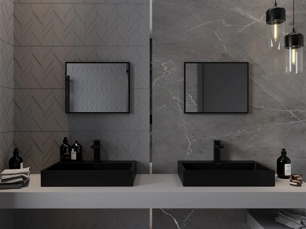 Mexen Loft, obdĺžnikové kúpeľňové zrkadlo 50 x 40 cm, farba rámu čierna matná, 9852-050-040-000-70