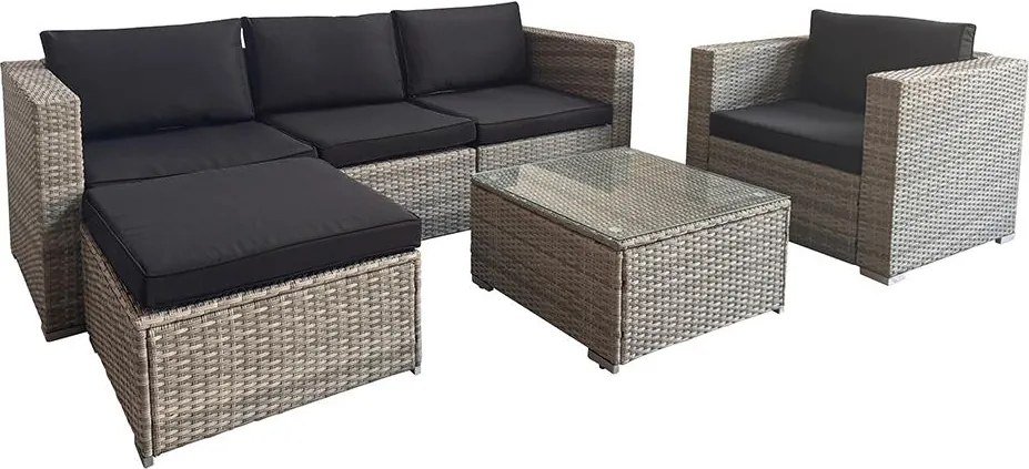 Rohová ratanová súprava Avenberg MONTE - šedá / čierna