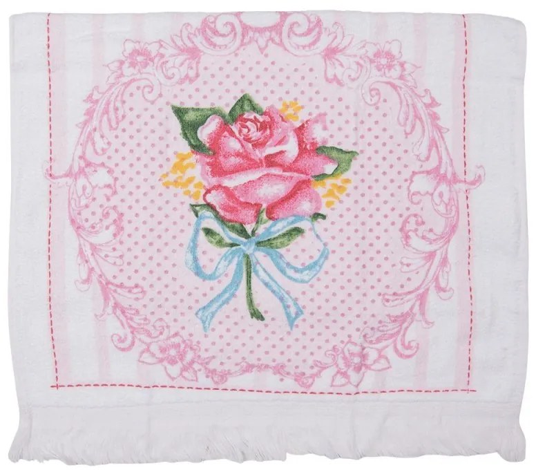 Biely kuchynský froté uterák s ružou - 40*66 cm