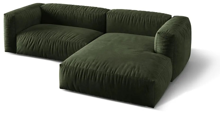 Zelená zamatová modulárna rohová pohovka (pravý roh/s leňoškou) Martina – Micadoni