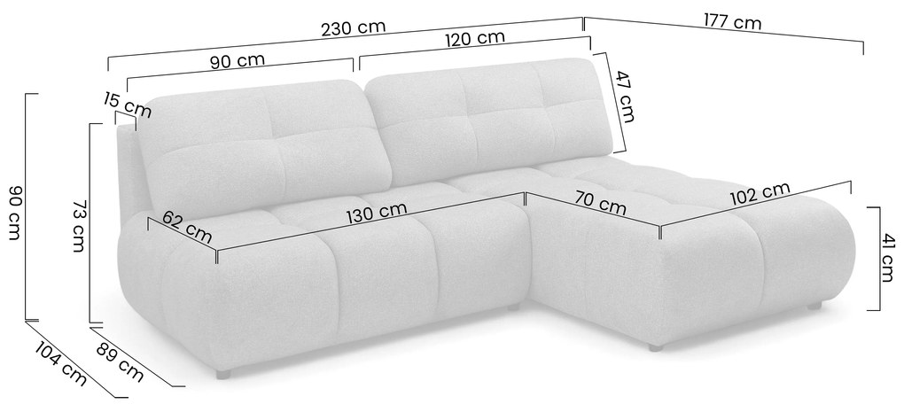 Rozkladacia rohová sedačka Lerio pravá - svetlobéžová hydrofóbna pletenina Blur 02