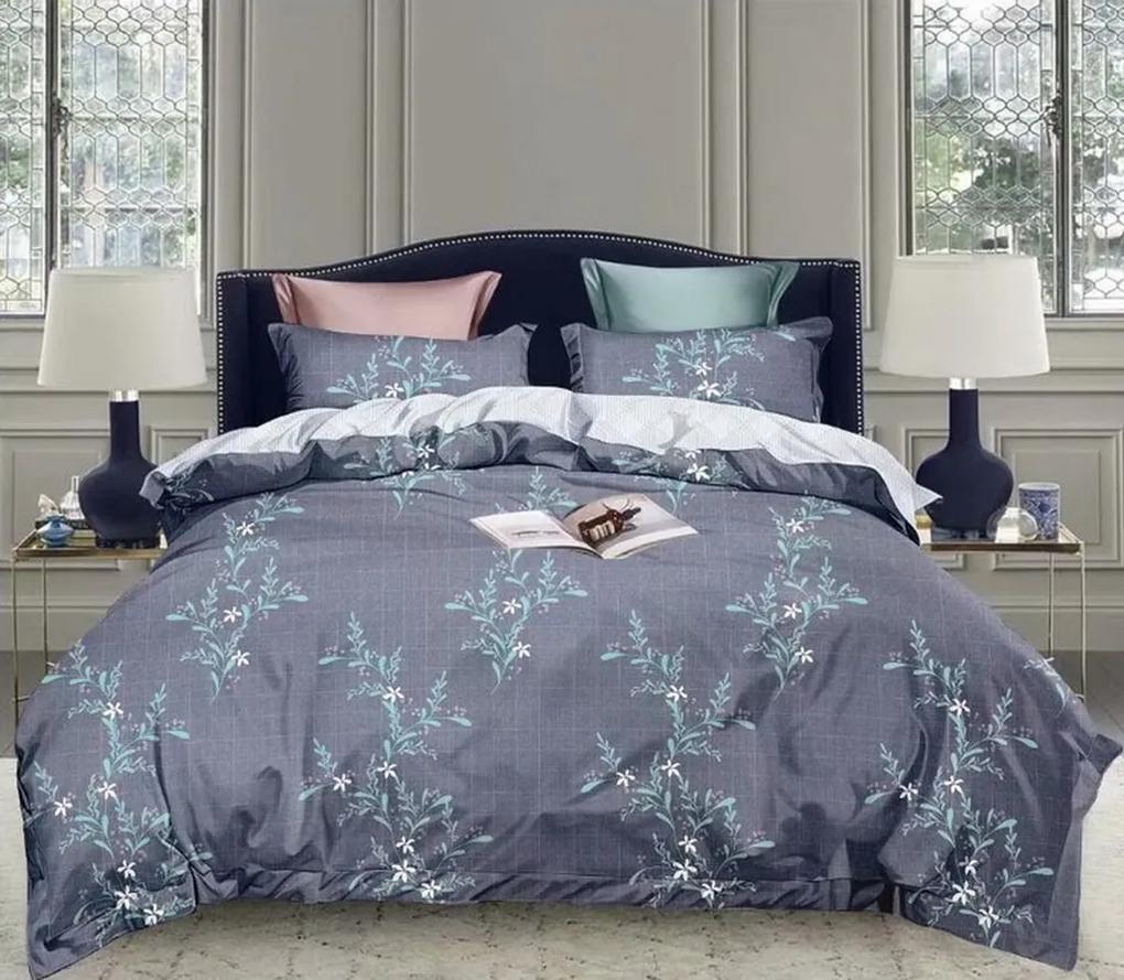 Tmavomodré posteľné obliečky s motím rastlín