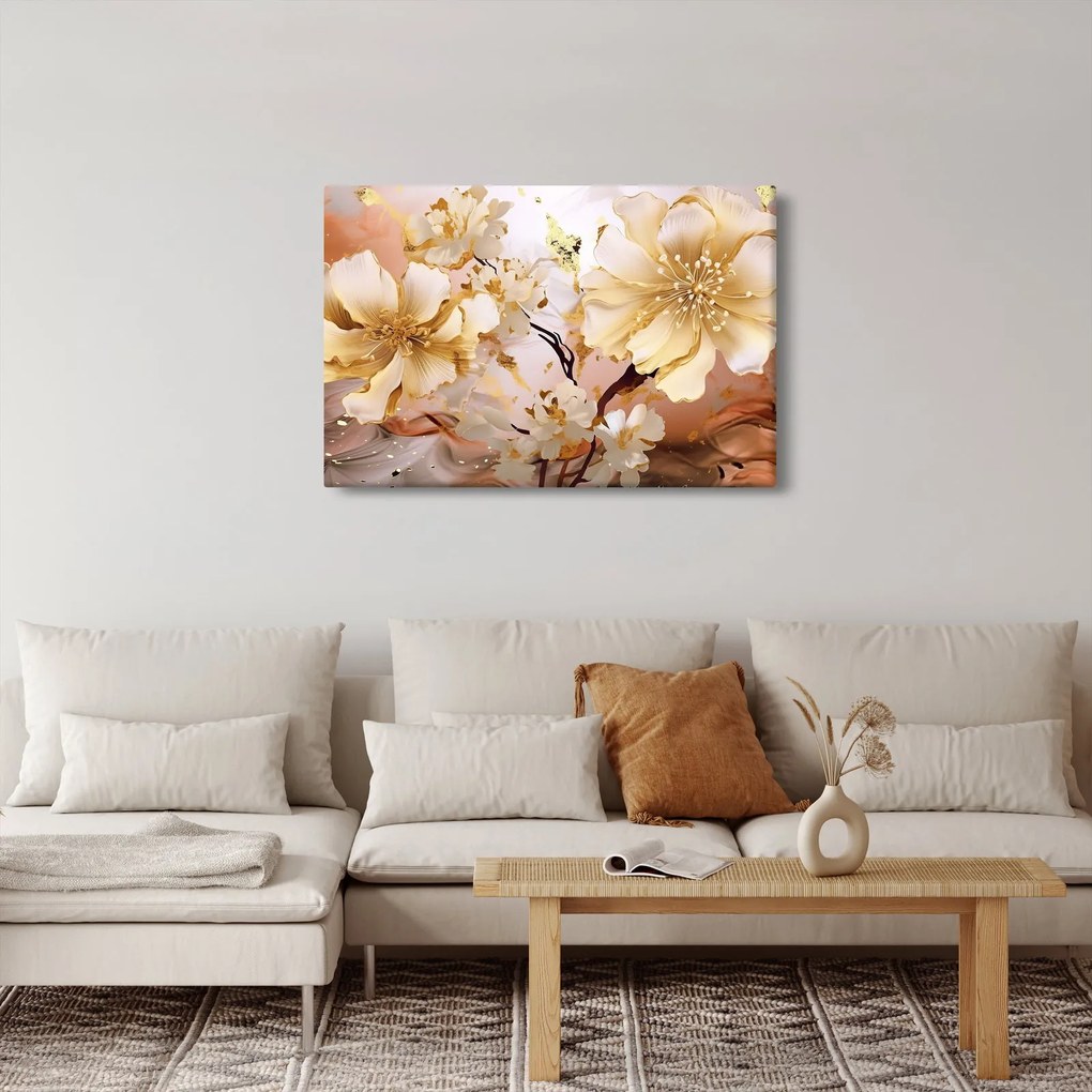Obraz - Zlaté kvety (90x60 cm)