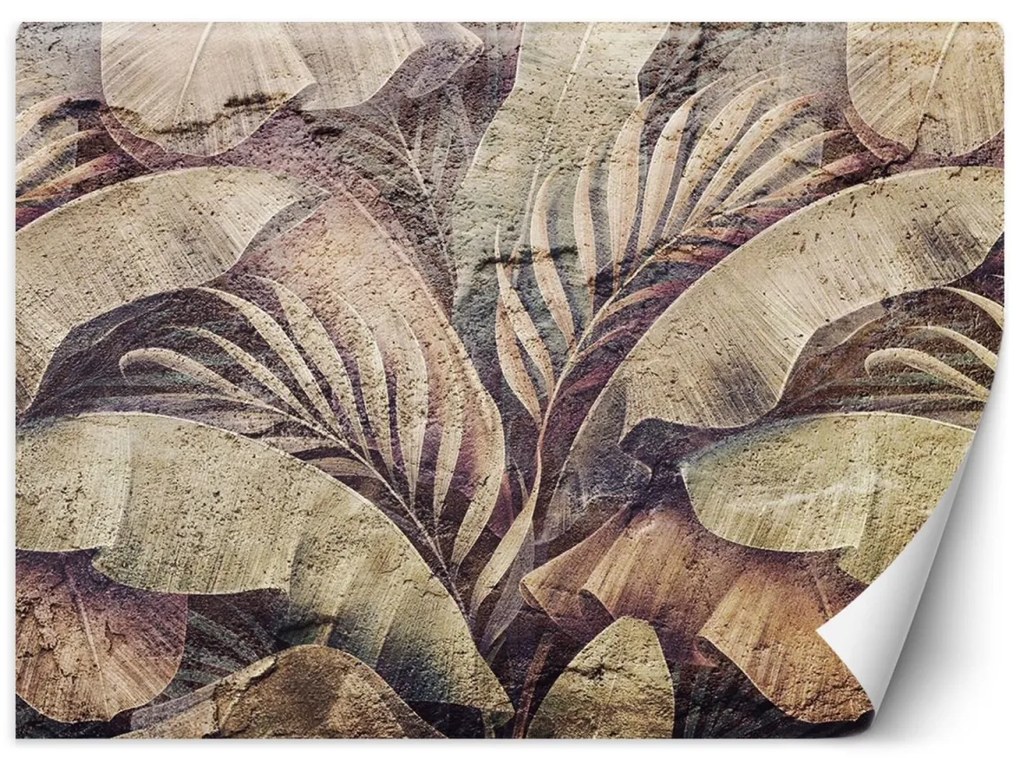 Fototapeta, Palmové listy džungle na betonu imitace - 300x210 cm