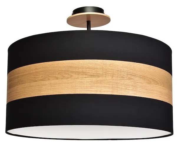 Stropné svietidlo Terra, 1x drevené/čierne textilné tienidlo, drevo