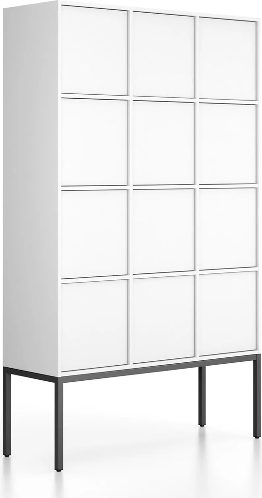 Kancelárska skriňa FRAME, čierna podnož, 12x dvere, 1299 x 450 x 2185 mm, PUSH-lock, biela