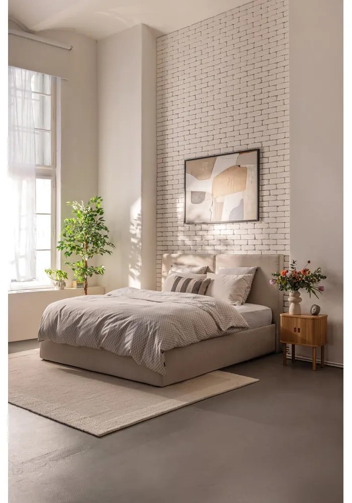 Béžová čalúnená dvojlôžková posteľ s úložným priestorom s roštom 180x200 cm Thessa Bold – Bonami Selection