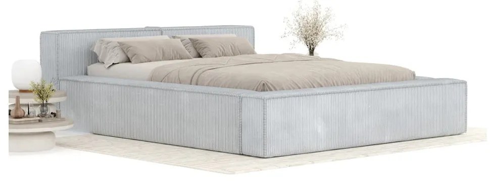 Svetlosivá čalúnená dvojlôžková posteľ s úložným priestorom s roštom 180x200 cm Voliera – Maison de Rêve