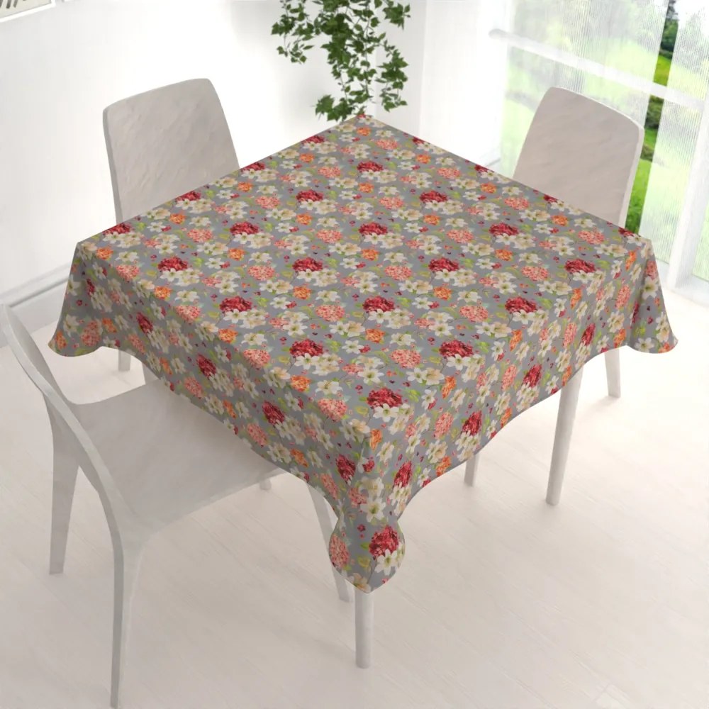 Biante Dekoračný štvorcový obrus PML-092 Hortenzie a ľalie na sivom 40x40 cm