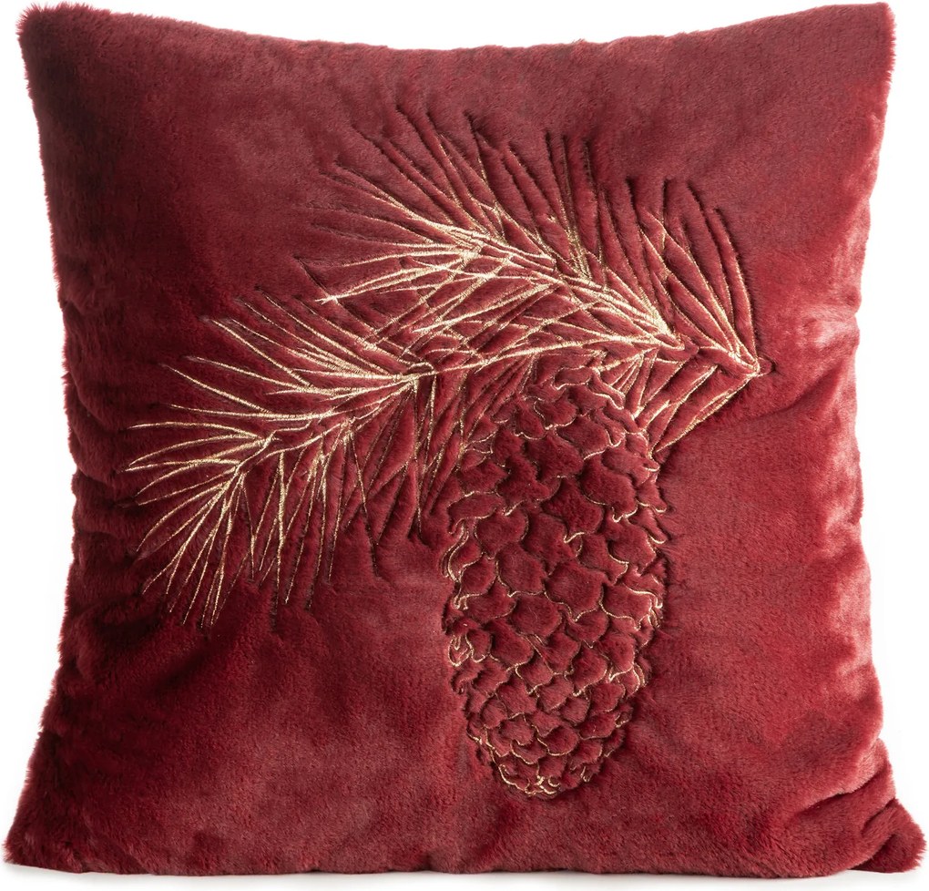CHLPATÁ VIANOČNÁ DEKORAČNÁ OBLIEČKA NA VANKÚŠ PINE 45X45 CM BORDOVÁ