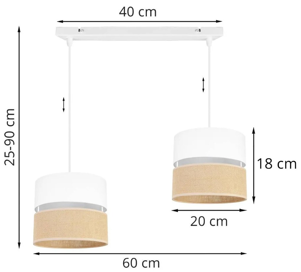 Závesné svietidlo Juta, 2x jutové/biele textilné tienidlo, w