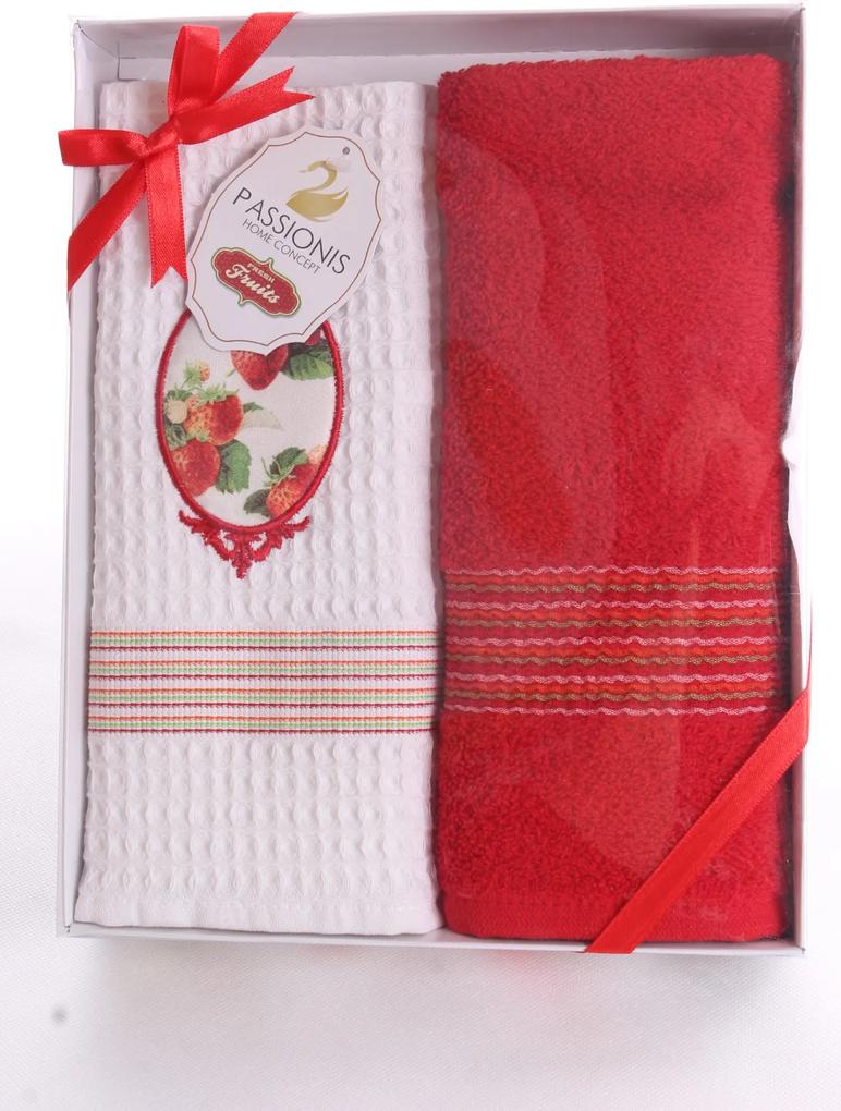 Kuchynské utierky v darčekovom balení MP9-001 "JAHODY" červeno-biele (2 x 50x70 cm)