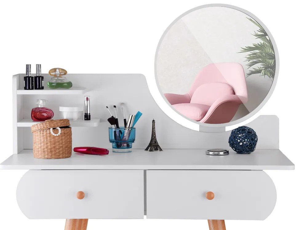 Biely toaletný stolík so zrkadlom+taburetka Jokomisiada ZA4820