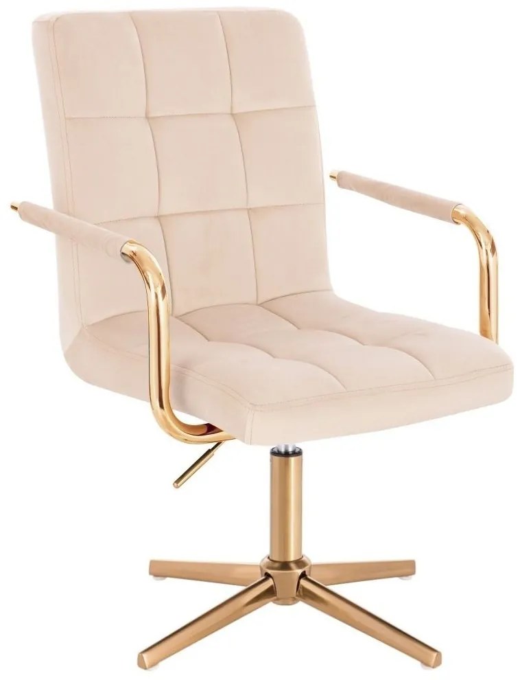 LuxuryForm DESIGN Otočná stolička VERONA GOLD VELUR na zlatom kríži - krémová