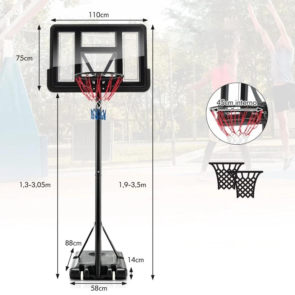 Basketbalový kôš, nastaviteľný, + 2 sieťky | 3,5 m