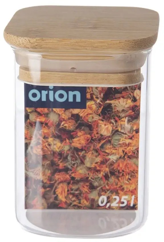 Orion Sada 6ks koreničiek, sklenené hranaté s bambusovým viečkom, CUBE 6 x 200ml