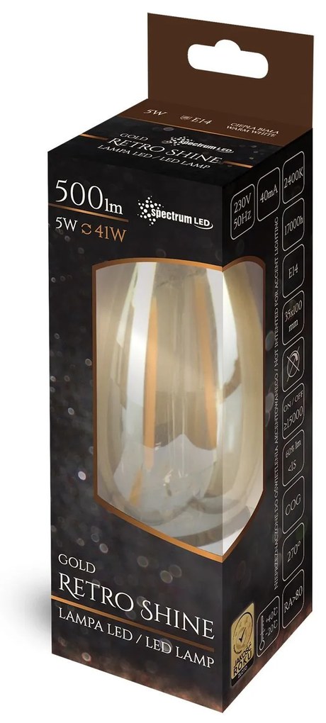 Toolight - LED žiarovka E-14 230V 5W Edison 14458, teplá, OSW-05701