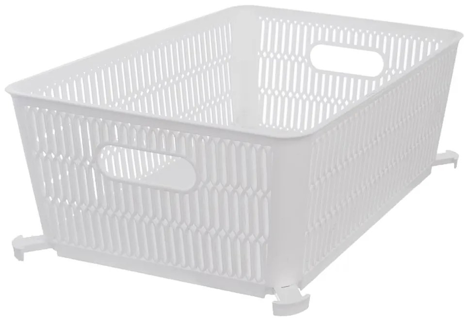 Orion L - Univerzálny košík NESTA, výsuvné klapky na stohovanie, biely, 28 x 23 x 12 cm