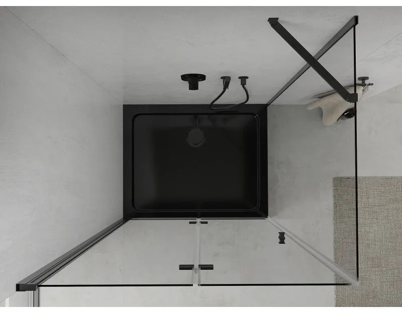 Mexen Lima, sprchovací kút so skladacími dverami 80 (dvere) x 120 (stena) cm, 6mm číre sklo, čierny profil + slim sprchová vanička čierna s čiernym sifónom, 856-080-120-70-00-4070B