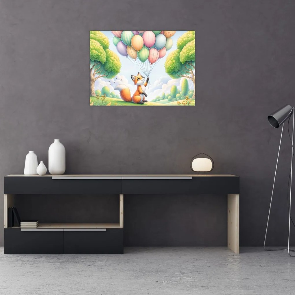 Sklenený obraz – Šťastná líška (70x50 cm)