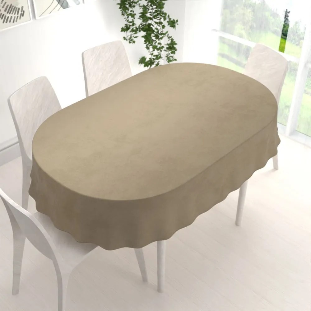 Biante Zamatový oválny obrus Velvet Prémium SVP-026 Kávovo béžový 140x180 cm
