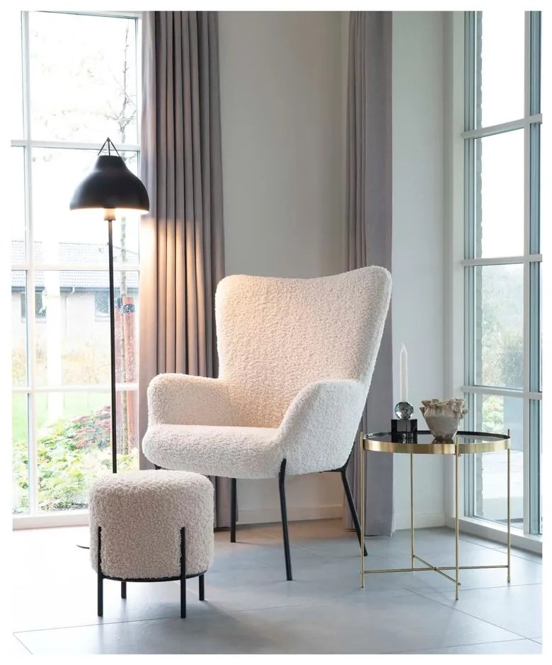 Krémovobiely taburet z textílie buklé Alford – House Nordic