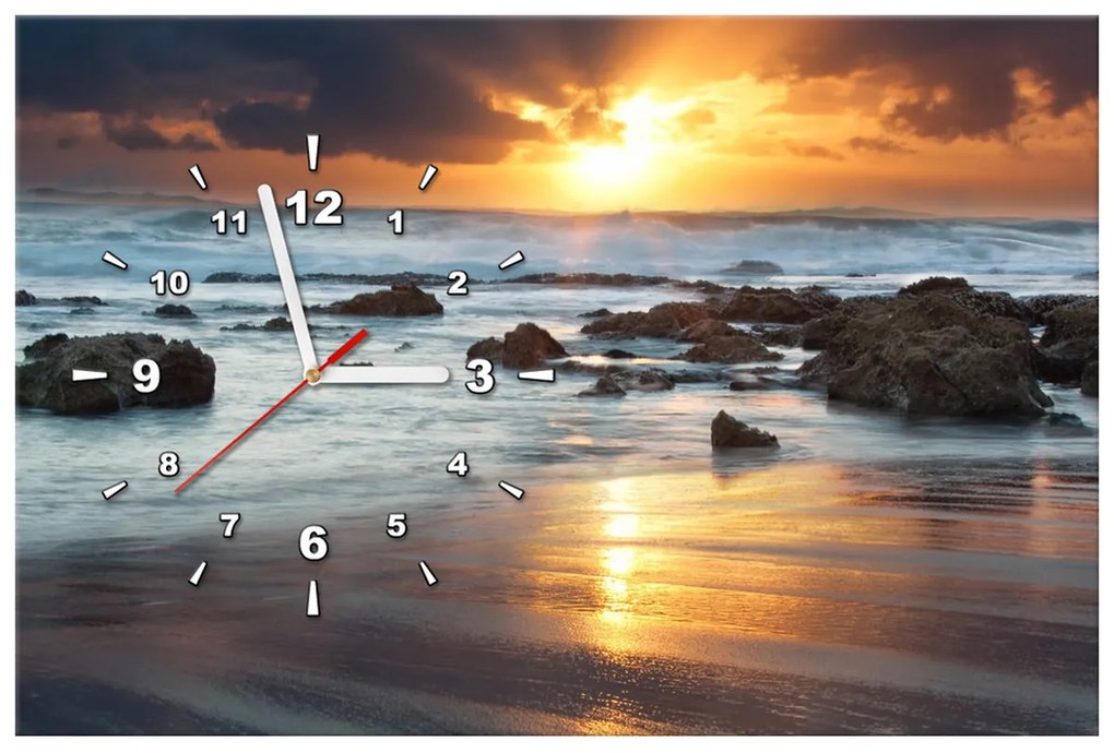Gario Obraz s hodinami Západ slnka nad oceánom Rozmery: 100 x 40 cm