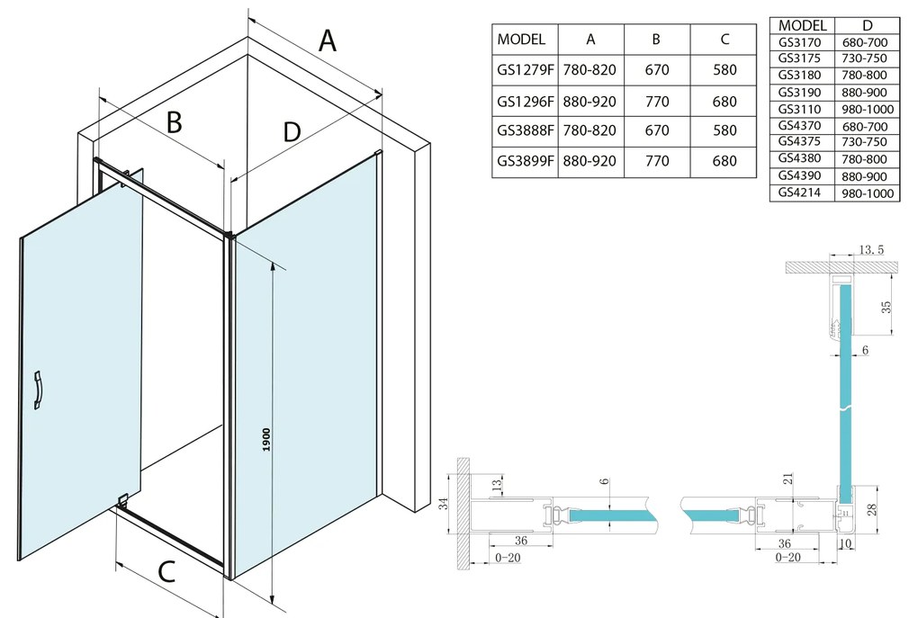 Gelco Gelco, SIGMA SIMPLY obdĺžniková sprchová zástena pivot dvere 900x700mm L/P varianta, číre sklo, GS1296GS3170