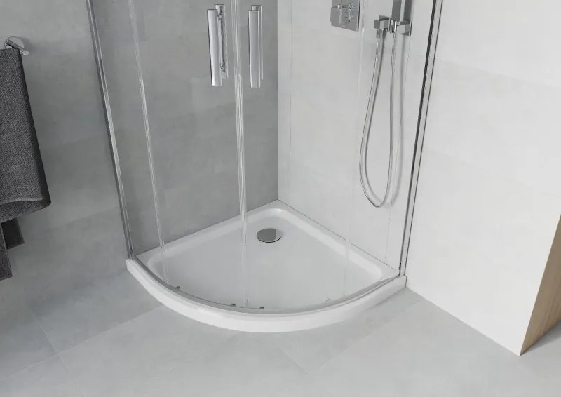 Mexen Rio sprchovací kút polkruhový 90 x 90 cm, transparentný, chróm + vanička Flat, biely - 863-090-090-01-00-4110