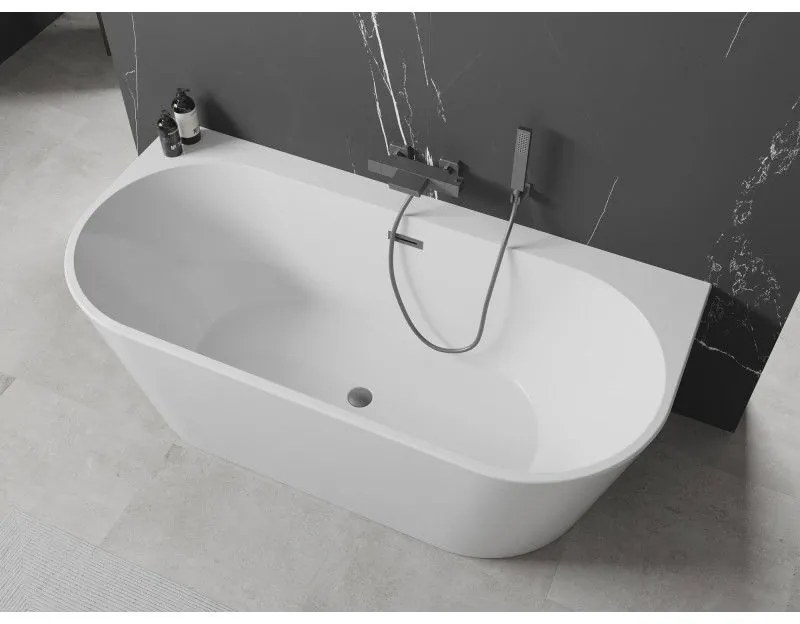 Mexen Oval+, voľne stojaca vaňa ku stene 170 x 80 cm, biela lesklá, brúsený grafit prepad, 52681708000-66