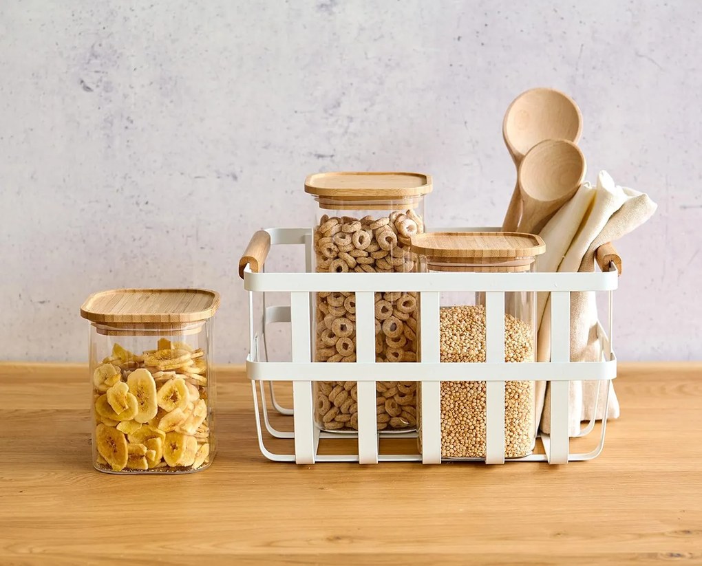 Zeller Present Kovový kôš s drevenými rúčkami, biely, zosilnený plochý drôt CORBEL, 25x32x17 cm