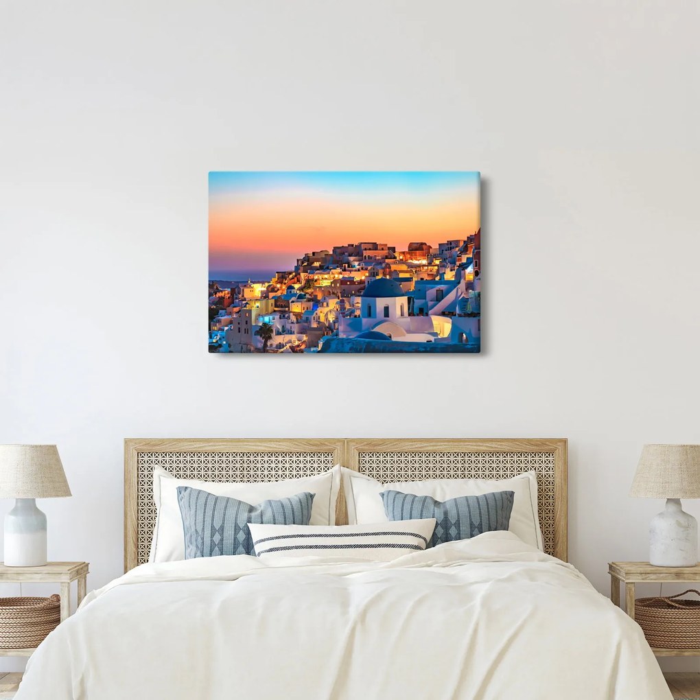 Obraz - Santorini pri zotmení (90x60 cm)