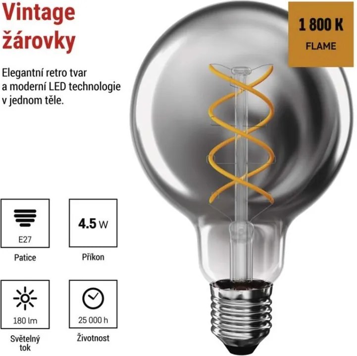 LED žiarovka dekoratívna DYMOVÁ G95 teplá biela