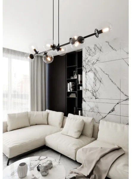 Luster na lanku ROSSI 8xE14/10W/230V čierna/číra