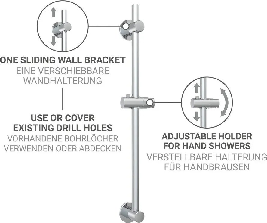 Sprchová tyč bez vŕtania z nehrdzavejúcej ocele v lesklo striebornej farbe s posuvným držiakom 70 cm – Wenko