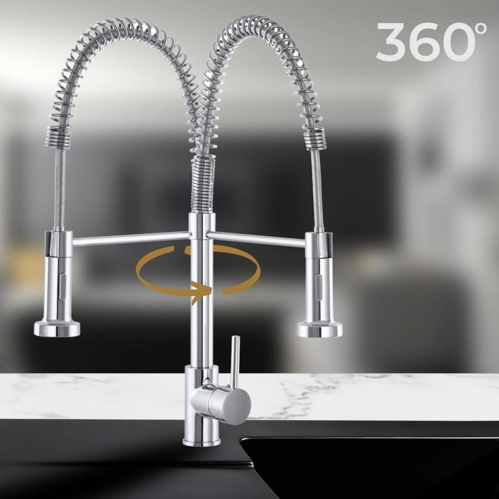 Gamma Spiral, stojanková drezová batéria s elastickou výlevkou, chrómová, GMA-BSL-CH