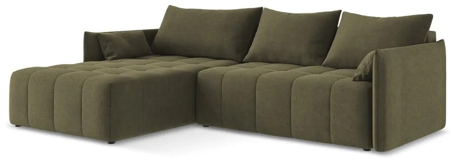 Khaki rozkladacia/s úložným priestorom rohová pohovka (ľavý roh/s leňoškou) Moku – Makamii