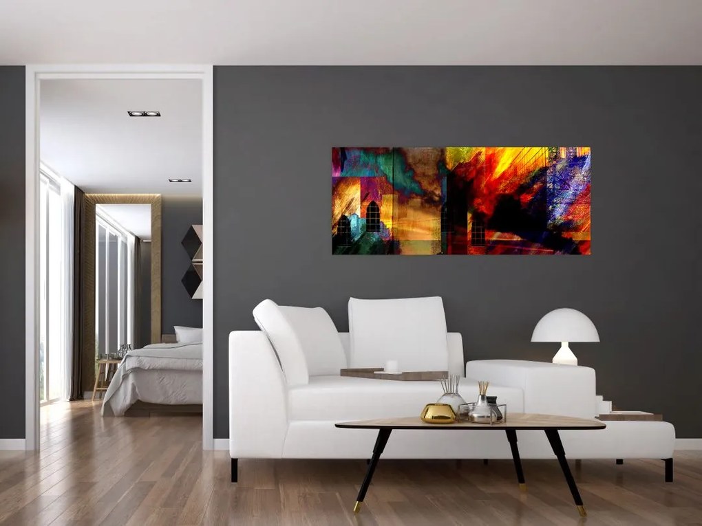 Obraz - Farebná abstrakcia mesta (120x50 cm)