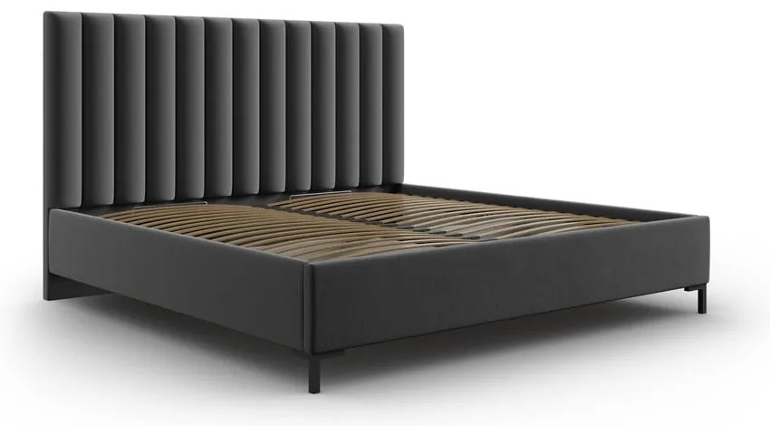Tmavosivá čalúnená dvojlôžková posteľ s úložným priestorom s roštom 160x200 cm Casey – Mazzini Beds