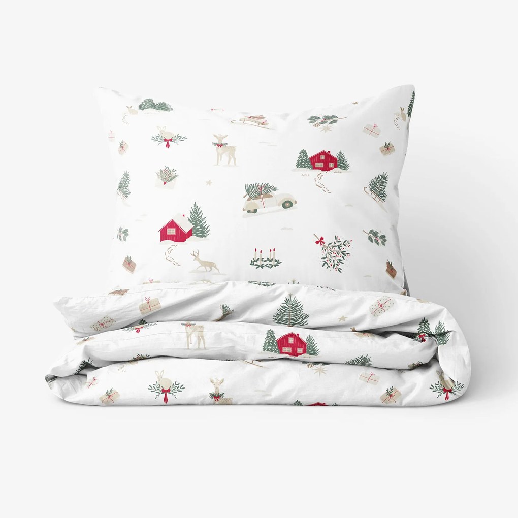 Goldea vianočné bavlnené posteľné obliečky - tradičné vianoce 140 x 200 a 70 x 90 cm