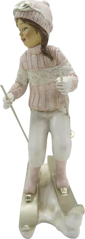 Dekorácia socha dievča v ružovom svetri na lyžiach - 12 * 8 * 19 cm