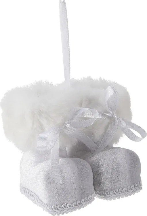 Závesné huňaté čižmičky v bielej farbe 8 cm