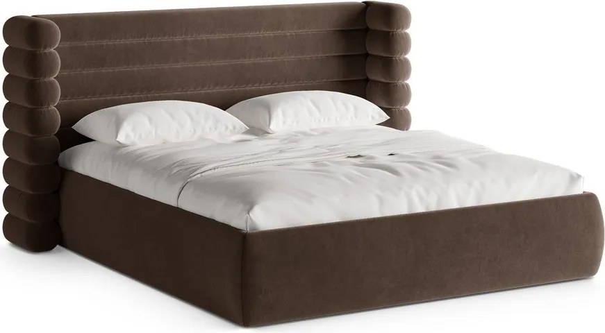 Hnedá čalúnená dvojlôžková posteľ s úložným priestorom s roštom 180x200 cm Mount – Micadoni