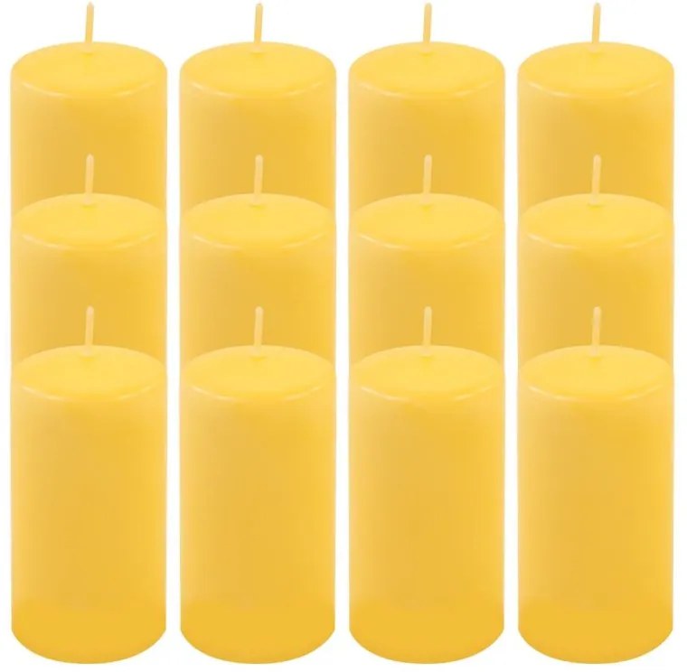 Sada stĺpových sviečok, 11,5 cm, Ø 6 cm, žltá, 12 ks