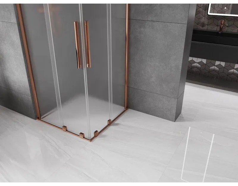 Mexen Velar Duo, sprchový kút s posuvnými dverami 80 x 80 cm, 8mm sklo námraza, ružové zlato, 871-080-080-32-60