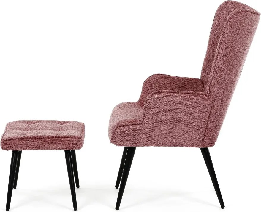 Relaxačné kreslo ušiak s taburetom ROYAL II — kov, látka, ružová